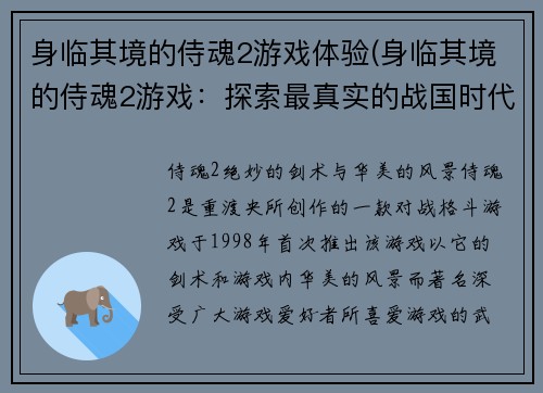 身临其境的侍魂2游戏体验(身临其境的侍魂2游戏：探索最真实的战国时代剑术体验)