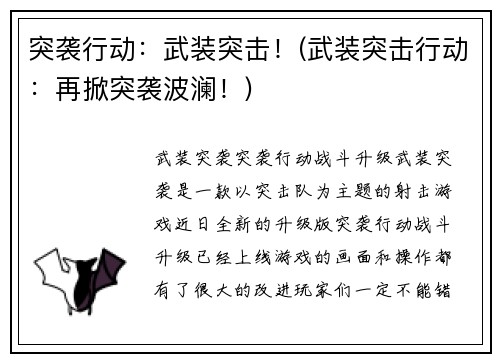 突袭行动：武装突击！(武装突击行动：再掀突袭波澜！)